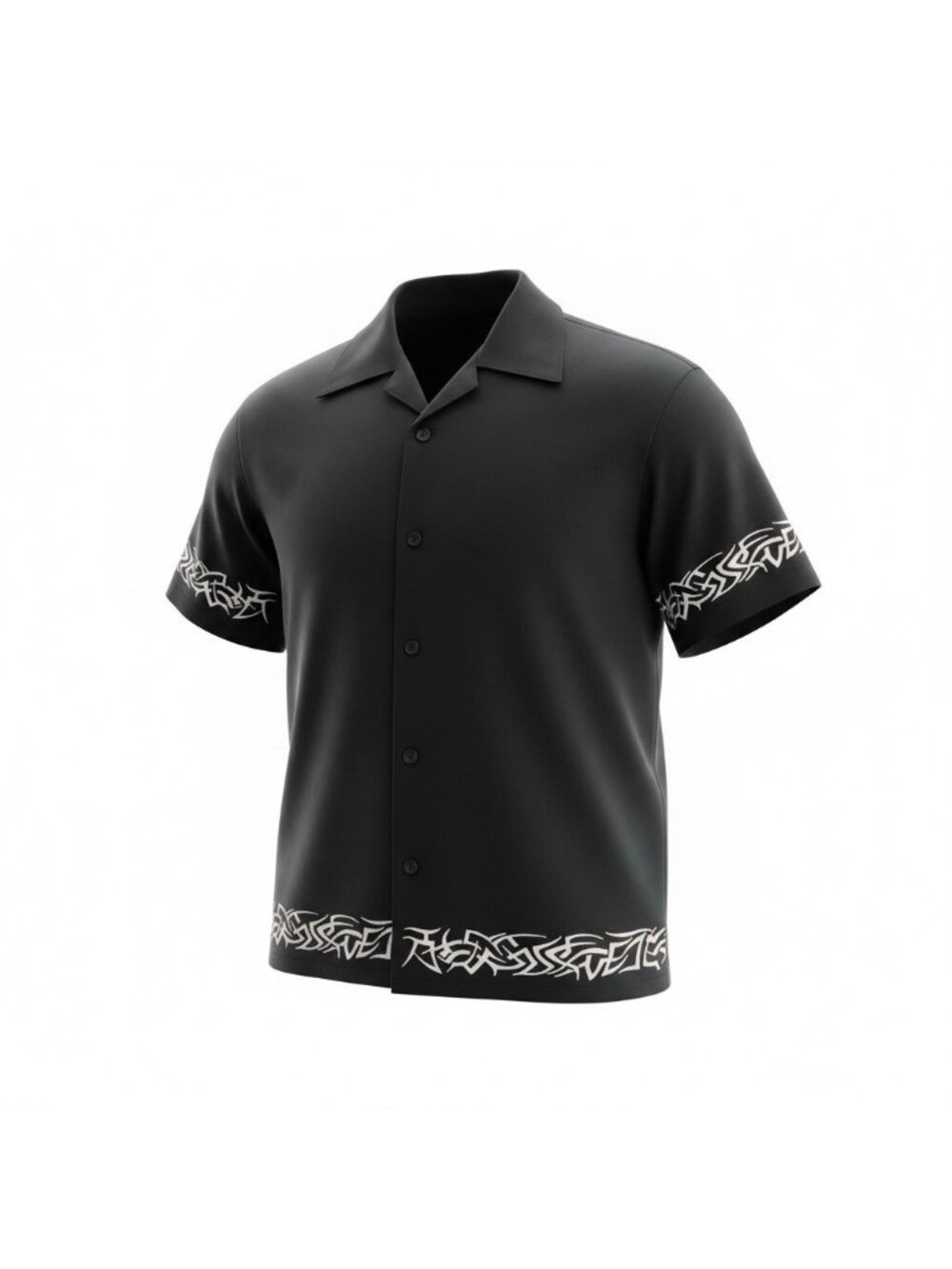 Mens Y2K Small Dragonfly Tribal Button Down Shirt Black white Vintage